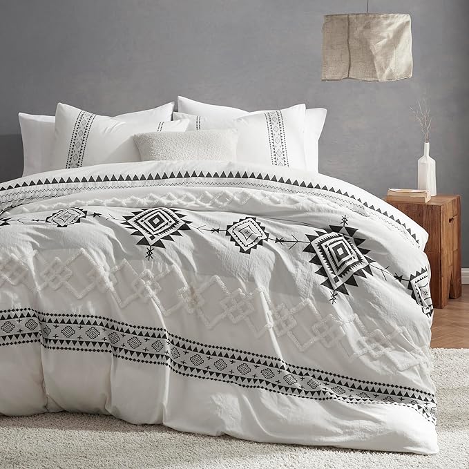 Oli Anderson Boho Duvet Cover Set Twin Size, Black and White Color Clash 2 PCS Microfiber Bedding Set, Durable and Super Soft Duvet Covers with Zipper and Ties, 68"*90"