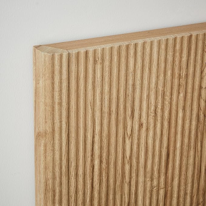 Bellemave Queen Lift Up Storage Bed, Oak Wood Lift Up Bedframe,Wooden Corrugated Curved Lines, Hydraulic Storage,Oak