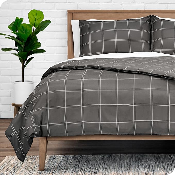 Bare Home Duvet Cover - Full Size Bedding Set - Premium 1800 Super Soft Collection - Lightweight, Cooling - Soft Breathable Duvet Cover (Full, Modern Plaid - Grey/White)