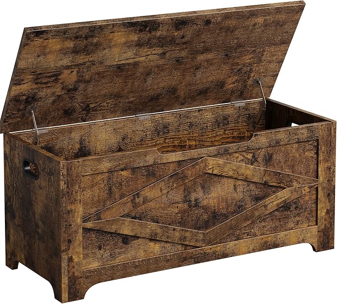 GarveeHome 39.4 in Storage Chest, Wooden Storage Bench with Safety Hinges, Easy Assembly, Large Shoe Bench for Entryway, Living Room, Bedroom