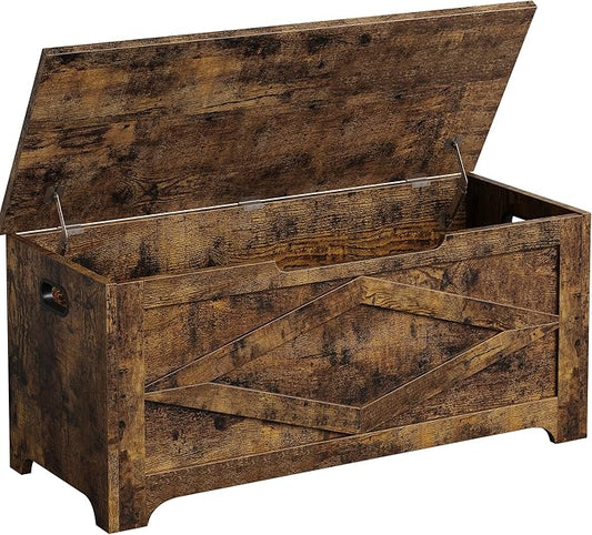 GarveeHome 39.4 in Storage Chest, Wooden Storage Bench with Safety Hinges, Easy Assembly, Large Shoe Bench for Entryway, Living Room, Bedroom