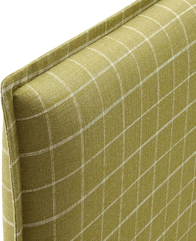 Modway Camille Queen Size Checkered Linen Blend Plaid Headboard with Removable Slipcover – in Artichoke Windowpane Check - Padded Pillow Style Headboard with Adjustable Mounting for Queen Beds