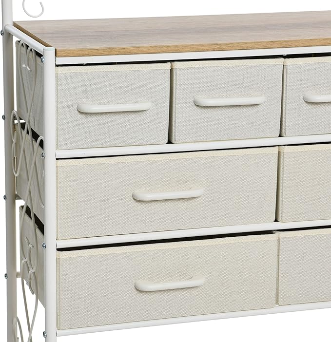 Household Essentials Coastal Oak & Iron Vintage 8-Drawer Sideboard