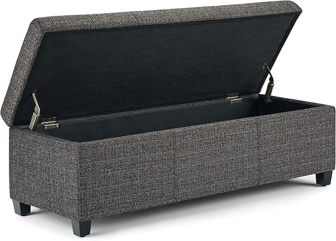SIMPLIHOME Avalon Storage Ottoman Bench - 48" Wide x 16" High Upholstered Tweed Look Fabric Rectangular Lift-Top Ottoman in Dark Grey, Contemporary Storage Bench for Living Room with High-Density Foam
