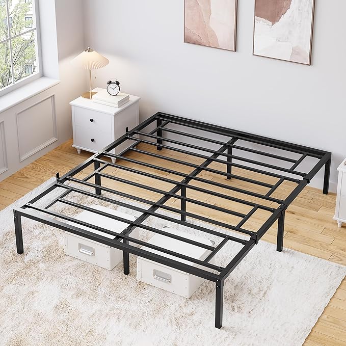 GarveeHome Full Size Bed Frame, 16 Inch Metal Platform Bed Frames with Heavy Duty Steel Slat Support, No Box Spring Needed, Noise Free,Anti-Sliding Slat,Easy Assembly, Under Bed Storage