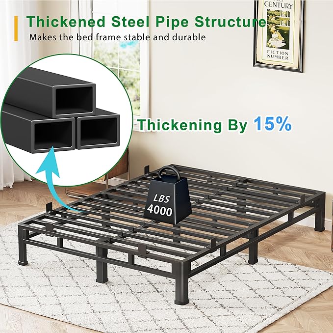 ROIL 7 Inch Full Size Bed Frame, Metal Bed Frame & Box Spring 2 in 1 Platform with Round Corner Legs, 4000LBS Double Layer Low Profile Metal Platform Mattress Baffles, Noise-Free Easy Assembly