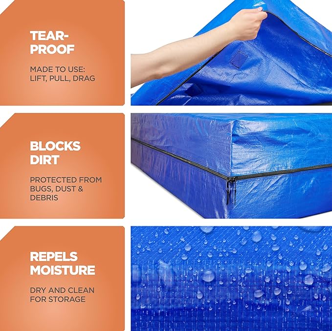 Mattress Bags For Moving With 8 Handles (2-Pack) Twin XL Mattress Moving Bag – Tear-Proof Mattress Storage Cover With Dual Zippers – Reusable Mattress Moving Bags - Storage Mattress Protector