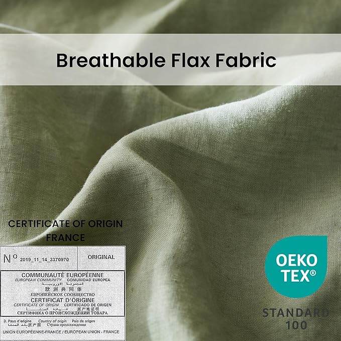 Simple&Opulence 100% Linen Duvet Cover Set with Crossed Embroidery Washed - 3 Pieces (1 Duvet Cover with 2 Pillow Shams) Soft Breathable Farmhouse - Sage Green, King Size
