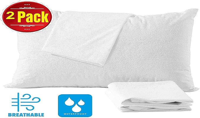 Niagara Waterproof Pillow Protectors King 4 Pack Cotton Terry 100% Waterproof Cooling Zippered Cotton White T Pillow Encasement Washable Long Life Soft Breathable