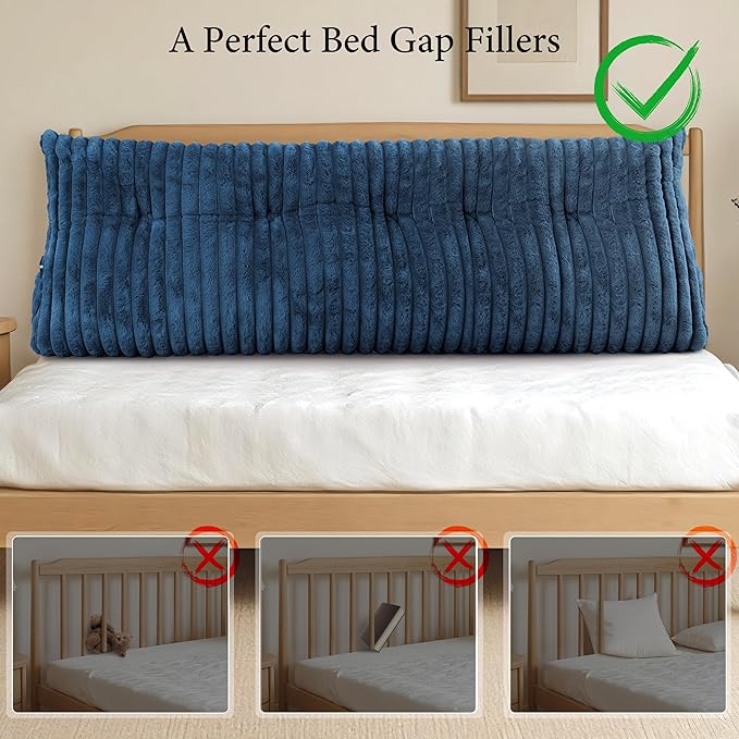 Headboard Pillow Queen, Triangular Wedge Pillow Headboard Queen, Cushion Headboards Reading Pillows, Backrest Pillows for Sitting in Bed or Working with Removable Cover, Blue