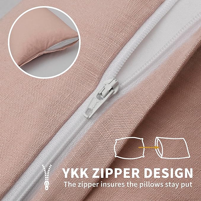 CHUFFED Linen Pillowcases 2 Pack 100% Linen Standard Pillow Cases, Breathable and Cooling Washed Pillowshams with Zipper Closure, 20x36 Inches,Pink