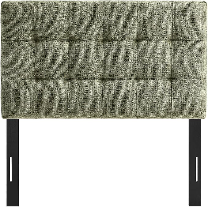 Modway Lily Twin Size Headboard with Biscuit Tufting in Leaf - Fabric Upholstery with Padded Design and 5 Height-Adjustable Mounts