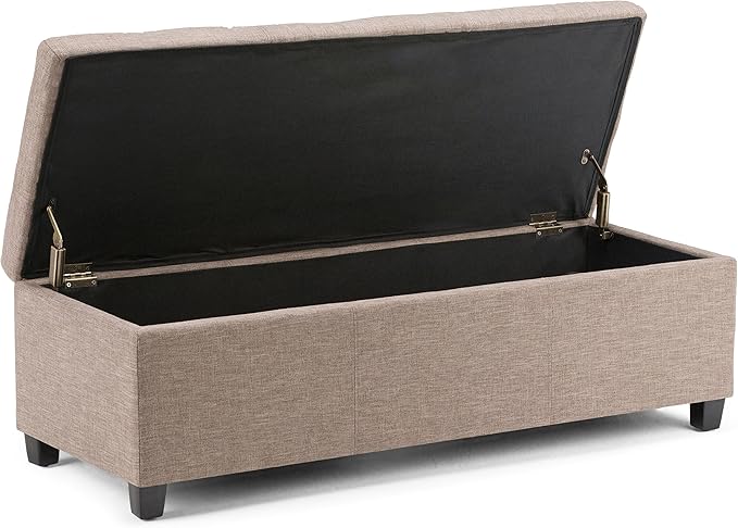 SIMPLIHOME Avalon Storage Ottoman Bench - 48" Wide x 16" High Upholstered Linen Look Fabric Rectangular Lift-Top Ottoman in Fawn Brown, Contemporary Bench for Living Room with High-Density Foam