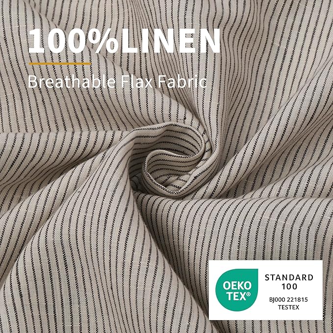 CHUFFED Linen Pillowcases 2 Pack 100% Linen Standard Pillow Cases, Breathable and Cooling Washed Pillowshams with Zipper Closure, 20x30 Inches,Grey Stripe