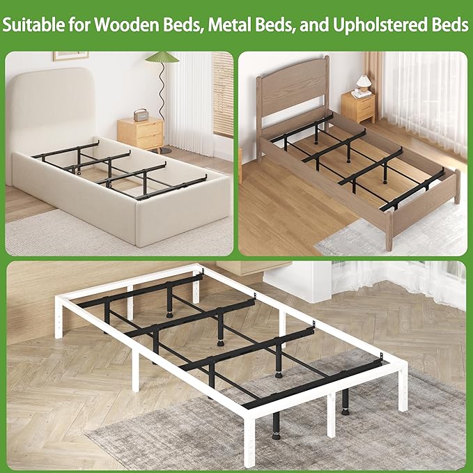 Bed Slats Center Support System - 4 Cross Rails and 8 Adjustable Legs,Replacement Support Legs for Metal/Wood/Upholstered Bed-Twin