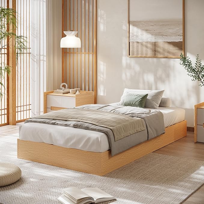 IDEALHOUSE Platform Bed Frame Twin XL Size,Wooden Slat Support,No Box Spring Needed, Easy Assembly, Pine