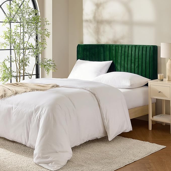 Hearth & Harbor Full Headboard Only, Floating Wall Mounted Headboard Full Size, Easy Assemble Upholstered Peel and Stick Headboards, 3D Soundproof Bed Wall Panels, Velvet Stick on Headboards, Green