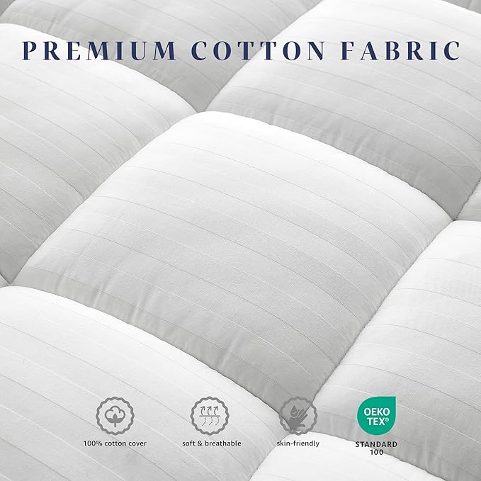 Twin XL Mattress Pad for Dorm Room, Thick Quilted Mattress Topper with 8-22" Deep Pocket, Breathable Cotton Top Fitted Mattress Cover, Cooling & Cloud-Like Comfort (39 x 80 Inches, White)