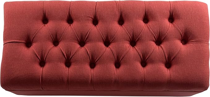 Homepop Home Decor | Tufted Ainsley Button Storage Ottoman Bench with Hinged Lid | Ottoman Bench with Storage for Living Room & Bedroom, Cranberry