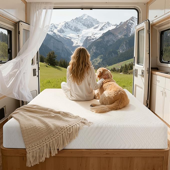 MLILY Short Queen RV Mattress in a Box, 10 inch Mattresses for RVs, Campers & Trailers, Green Tea Memory Foam Mattress for Cool Sleep & Pressure Relief, Medium, 60" x 75"