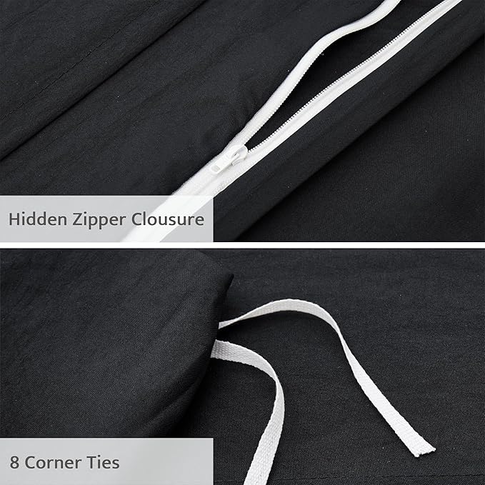 Oli Anderson Black Duvet Cover King Size - Pleated King Duvet Cover, 3PCS Soft and Breathable Textured Bedding Set with Zipper Closure(Black,104"x90")