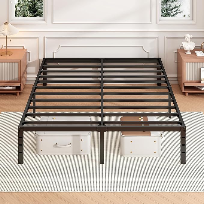 Hafenpo 18 Inch King Bed Frame - Sturdy Metal Platform King Size, No Box Spring Needed, Heavy Duty, Easy Assembly, Strong Bearing Capacity, Under Bed Storage, Black