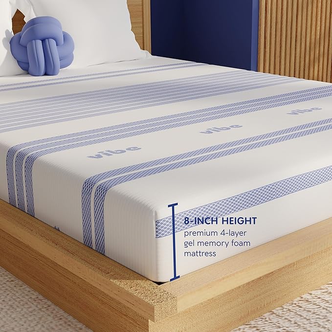 Vibe Gel Memory Foam 8-Inch Mattress - Bed-in-a-Box - Twin XL Size - White - Certi-PUR Certified