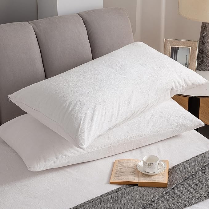 Premium Waterproof Pillow Protectors - King Size 20''x38'' Set of 2 - Zippered Pillow Cover Made with Soft Terry Cotton Fabric - Hypoallergenic and Dust Proof