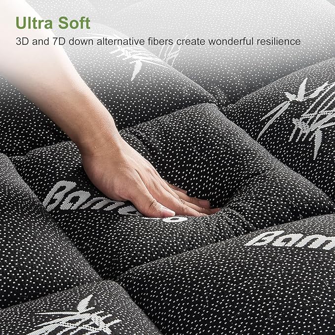 Full Size Mattress Topper Viscose Derived from Bamboo, Soft Thick Pillow Top Mattress Pad Cover for Back Pain, Cooling Mattress Protector with 8-21 Inch Deep Pocket, Dark Grey