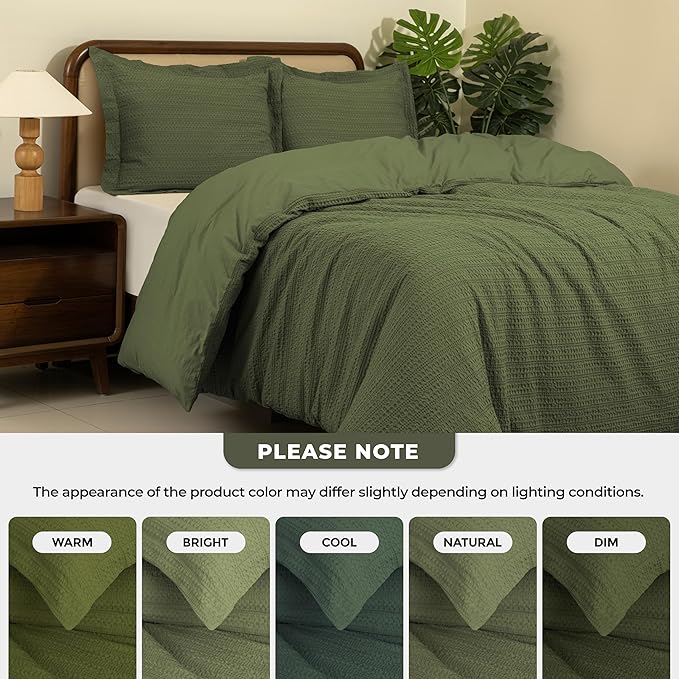 Dreamology Queen Duvet Cover Set,Waffle Weave Duvet Cover,100% Cotton Waffle Duvet Covers with Zipper Closure, Soft Textured & Breathable Bedding Set,Duvet Cover Queen 3 Pieces (Green)