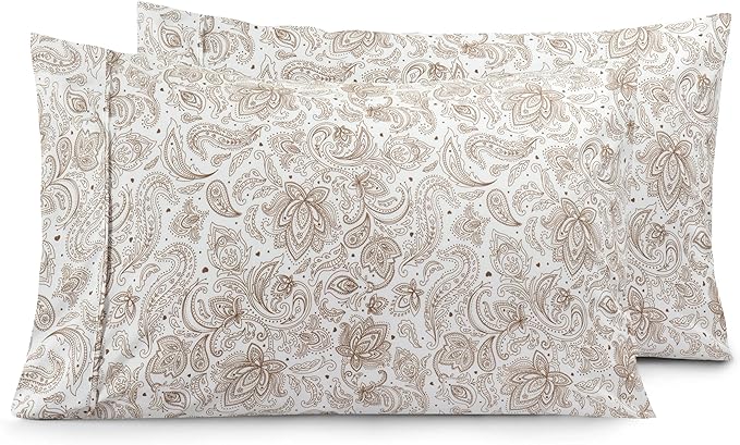 Elegant Comfort Luxury Ultra-Soft 2-Piece Pillowcase Set - 1500 Premium Hotel Quality Microfiber Double Brushed - Wrinkle Resistant, Standard/Queen, Paisley Pattern Taupe