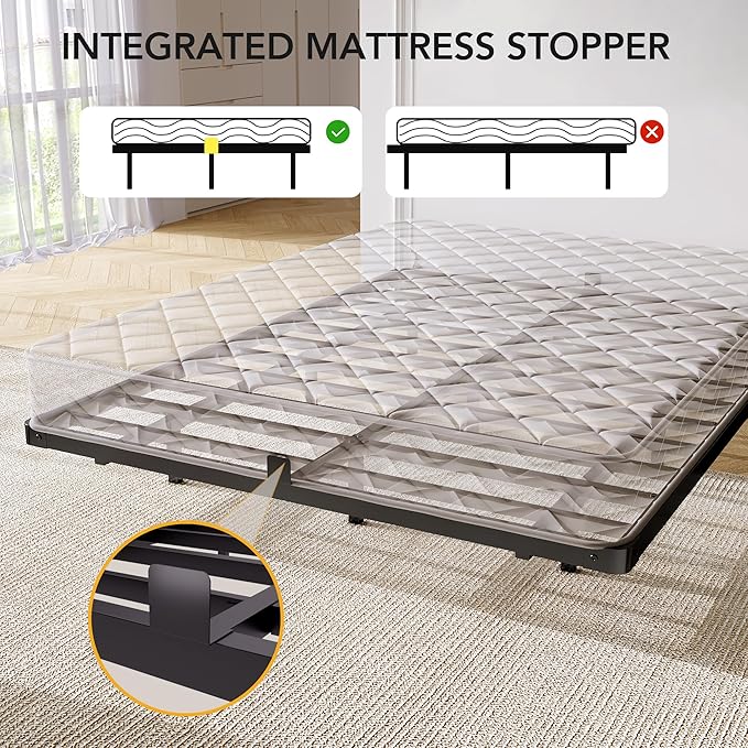 Decofy Queen Size Floating Bed Frame with LED Lights and Charging Station, Modern Minimalist Design, No Spring Mattress Required, Easy to Assemble