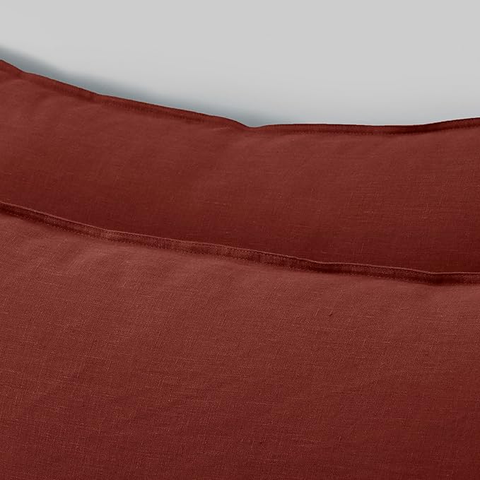 CHUFFED Linen Pillow Covers 2 Pack 100% Linen Pillow Cases, Breathable and Cooling Washed Pillow Shams with Zipper Closure for Bedding, 26x26 Inches,Christmas Red