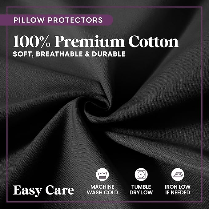 CirclesHome Pillow Protectors 2 Pack Queen Zippered - 100% Cotton Breathable Pillowcases - Protects Pillows from Dirt, Dust and Debris (Queen- Set of 2 - 20x30)