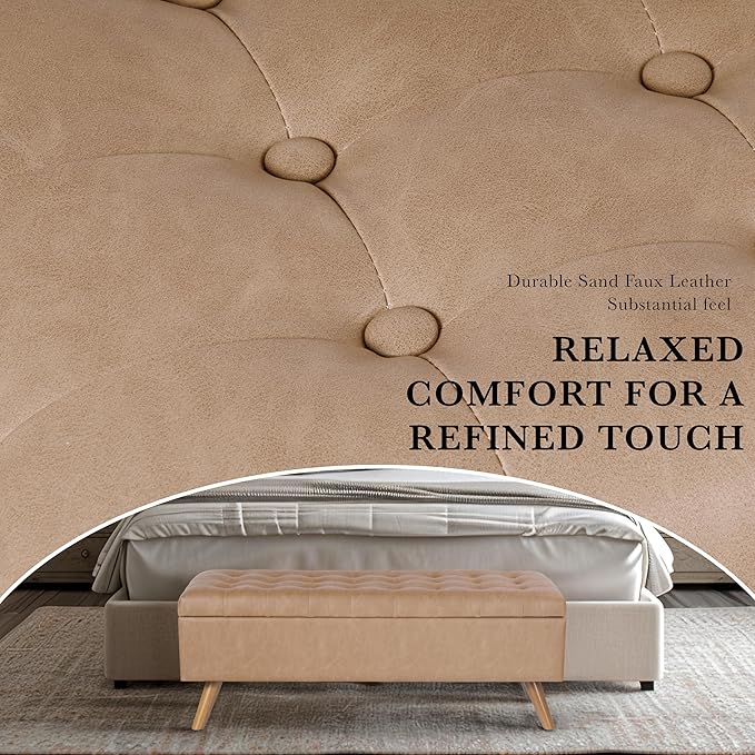 HomePop Modern Tufted Storage Bench - Sand Faux Leather