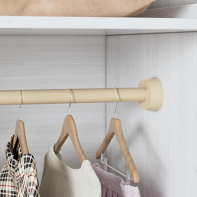 PAKASEPT Armoire Wardrobe Closet with Drawers and 2 Arched Fluted Doors, 70.9‘’ Tall Wooden Bedroom Armoire with LED Light & Shelves and Hanging Rod (White)