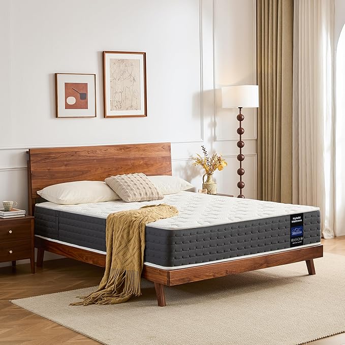 Queen Mattress 10 Inch, Hybrid Cooling Gel Memory Foam Mattress with Pocket Springs, Medium Firm Support, Pressure Relief & Motion Isolation, Breathable Mattress in a Box, CertiPUR-US Certified