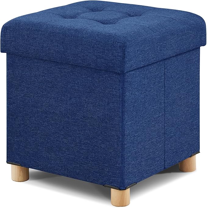 BRIAN & DANY Ottoman with Storage, Square Small Storage Ottoman Foot Rest with Legs, Ottomans Foot Stool for Dorm, Living Room, Entryway 14.8"x14.8"x17.8" (Blue)