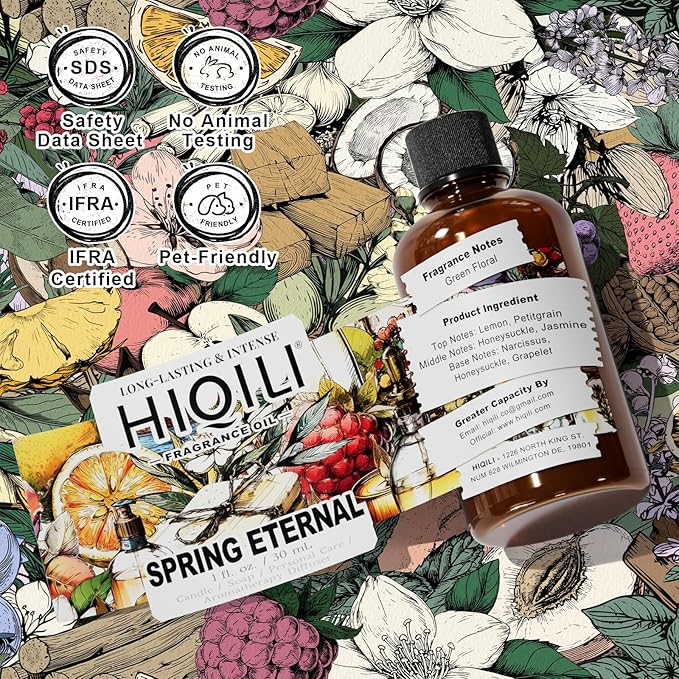 HIQILI Spring Eternal Fragrance Oil for Candle & Soap Making, Inspired by Gtal L.Chevre-feuille, Add to Air Freshener Spray, Essential Oil Diffuser, Honeysuckle - 1 Fl Oz