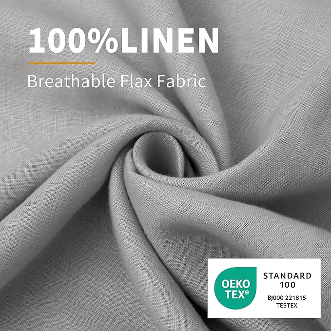 CHUFFED Linen Pillowcases 2 Pack 100% Linen Standard Pillow Cases, Breathable and Cooling Washed Pillowshams with Zipper Closure, 20x26 Inches,Light Grey