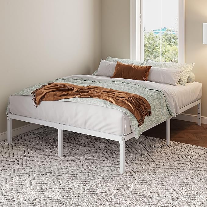 Allewie Full Size Bed Frame, 12 Inch Metal Platform Beds with Storage Space, No Box Spring Required and Easy Assembly, White
