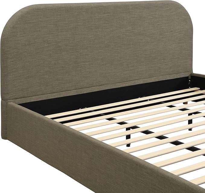 Christopher Knight Home Lanet Linen Upholstered King Size Bed Frame with Headboard, Modern King Bed Frame and Headboard, Wooden Slats Support, Easy Assembly, No Box Spring Needed, Olive Green