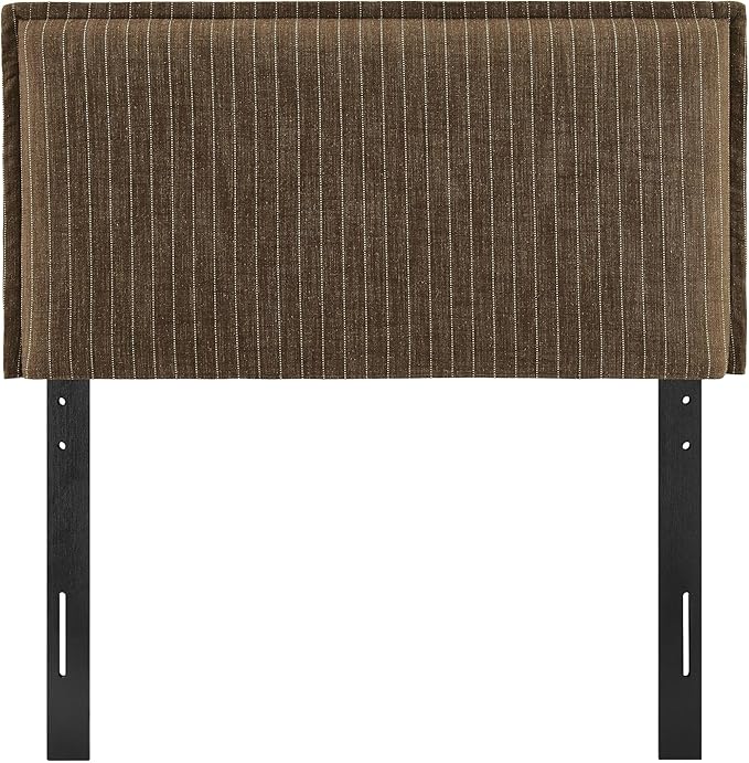 Modway Camille Twin Size Striped Linen Blend Pinstripe Headboard with Removable Slipcover – in Earth Stripe - Padded Pillow Style Headboard with Adjustable Mounting for Twin Beds