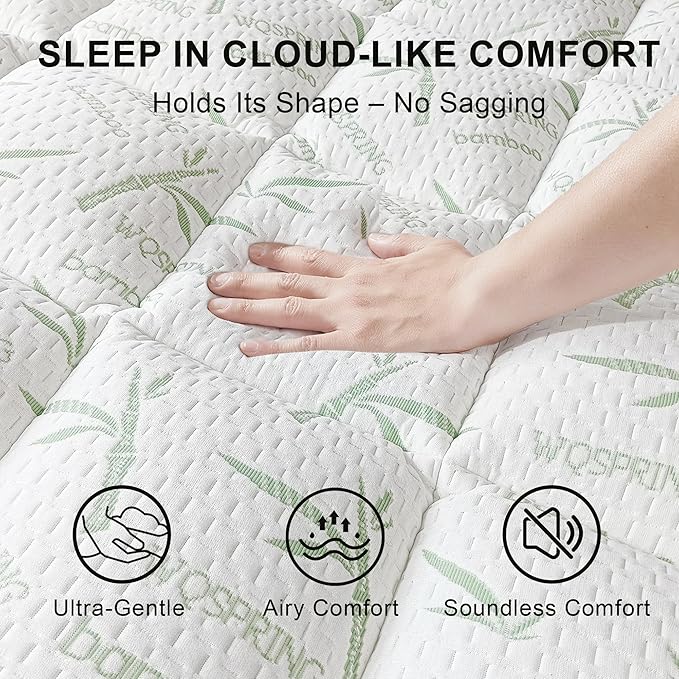 3 Inch Memory Foam Mattress Topper Full Size Viscose from Bamboo Extra Thick 1300 GSM Quilted Fitted Protector Pillow Top Cover for Back Pain Deep Pocket Up to 21 Inches