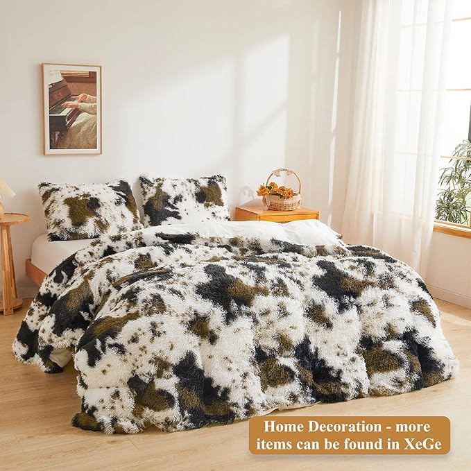XeGe 20x54 Fluffy Body Pillow Cover, Cow Print Plush Fuzzy Faux Fur Body Pillowcase with Zipper, Farmhouse Shaggy Furry Long Pillow Cover for Pregnant Women Side Sleeper, Cow Print Brown