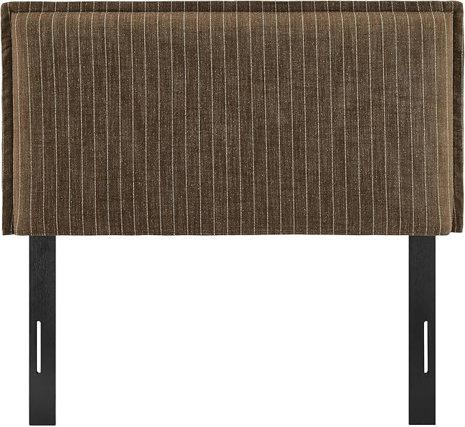 Modway Camille Twin Size Striped Linen Blend Pinstripe Headboard with Removable Slipcover – in Earth Stripe - Padded Pillow Style Headboard with Adjustable Mounting for Twin Beds