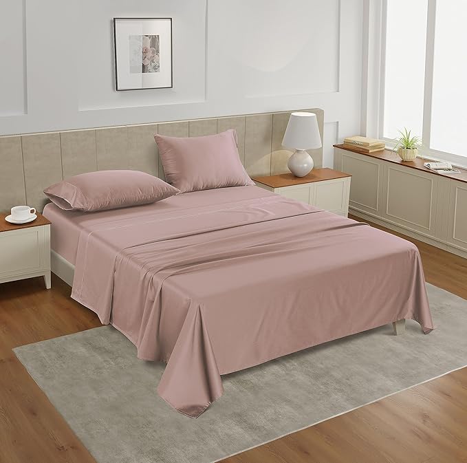LANE LINEN Split King Sheet Sets for Adjustable Beds - 5 PCs, 450 Thread Count Split King Sheets Set - Sateen King Split Sheets for Adjustable Bed - Split Top King Sheets Set for Bed - Sepia Rose