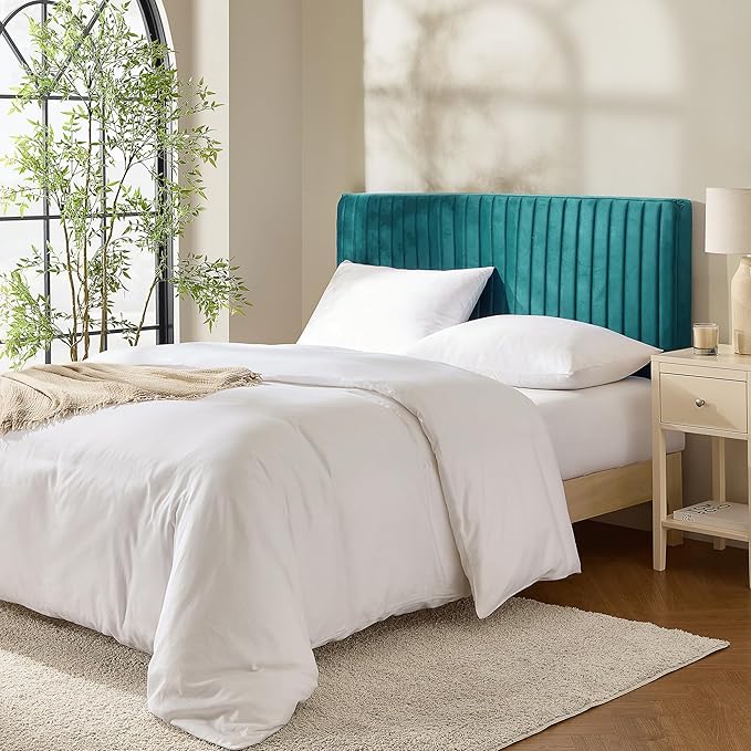 Hearth & Harbor King Headboard Only, Floating Wall Mounted Headboard King Size, Easy Assemble Upholstered Peel and Stick Headboards, 3D Soundproof Bed Wall Panels, Velvet Stick on Headboards, Teal