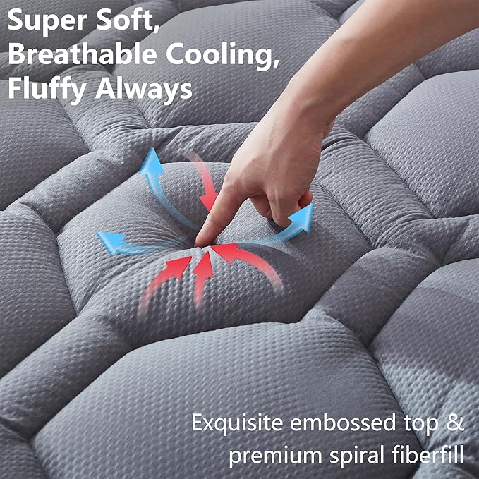 ELVEN HOME Twin Size Mattress Pad Waterproof, Pillow Top Cooling Twin Mattress Topper for Single Bed, Pee Proof Mattress Protector Cover Quilted Fitted with 8-21" Deep Pocket (39x75 inch, Grey)