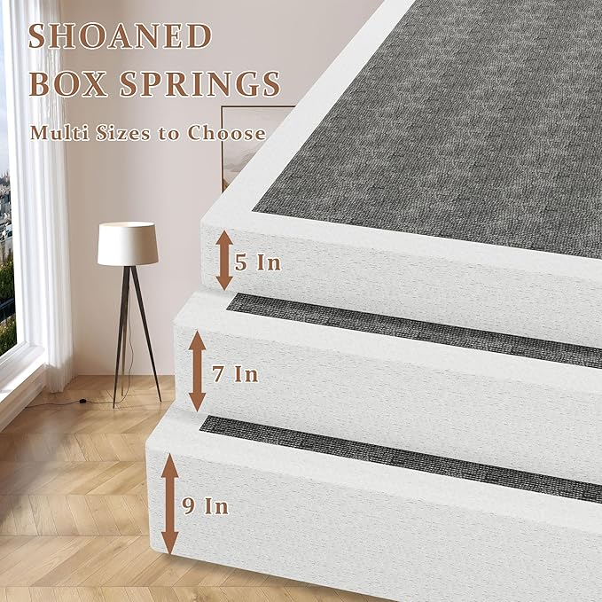 SHOANED Twin XL Metal Box Springs - 5 Inch Low Profile Heavy Duty Black Basics Bed Base Non Slip Box Spring Mattress Foundation, Easy Assembly, No Noise